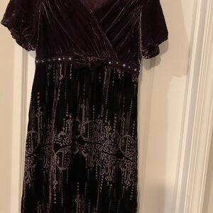 Vintage Moiselle Mulberry Silk velvet dress burn out whimsy goth evening fairy